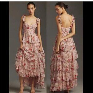 MAC DUGGAL Ruffle Strap Pink Floral Chiffon Gown/Dress (size 8)  55816